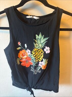 H&M Black Pineapple & Floral Tie-Front Tank